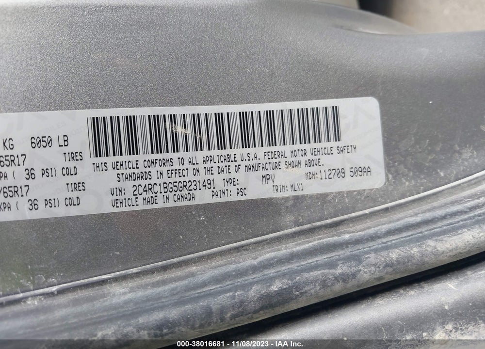 2016 CHRYSLER TOWN & COUNTRY TOURING VIN: 2C4RC1BG5GR231491