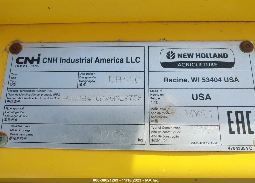 2023 NEW HOLLAND HEADER VIN: HAJDB416PMG629755