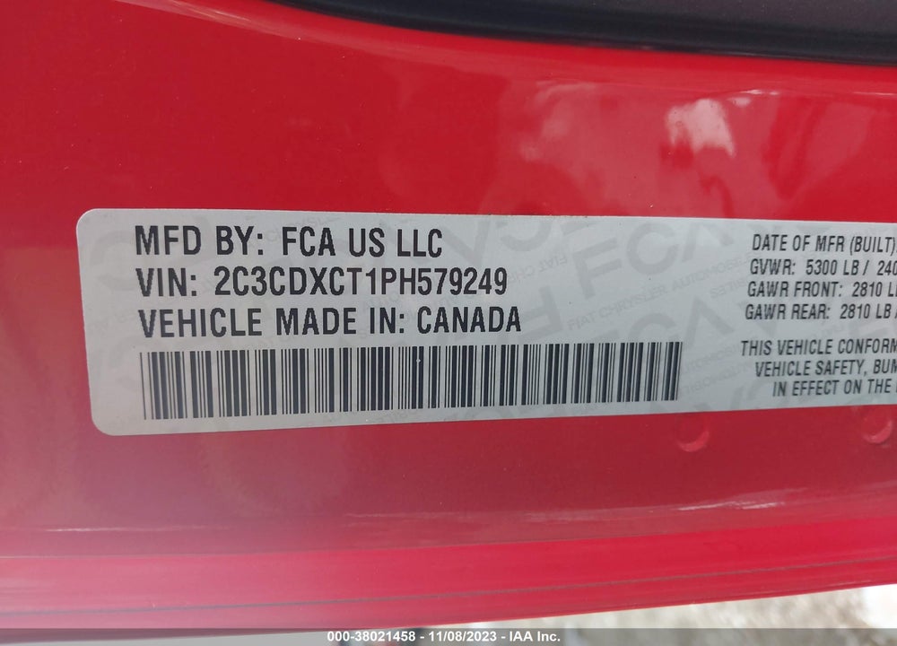 2023 DODGE CHARGER R/T VIN: 2C3CDXCT1PH579249