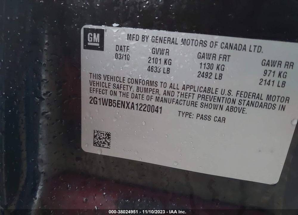 2010 CHEVROLET IMPALA LT VIN: 2G1WB5ENXA1220041