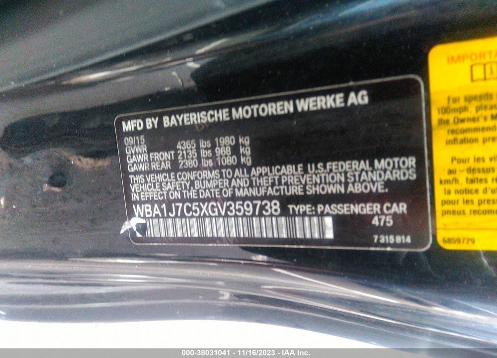 2016 BMW M235I VIN: WBA1J7C5XGV359738