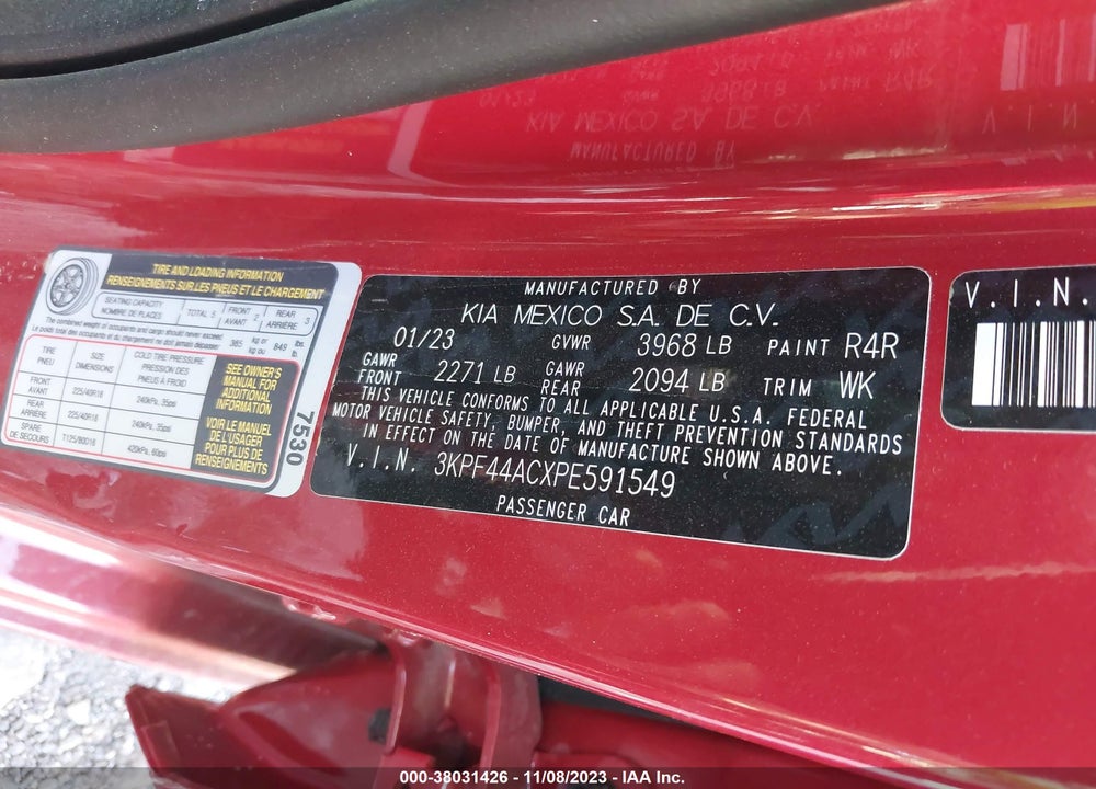 2023 KIA FORTE VIN: 3KPF44ACXPE591549