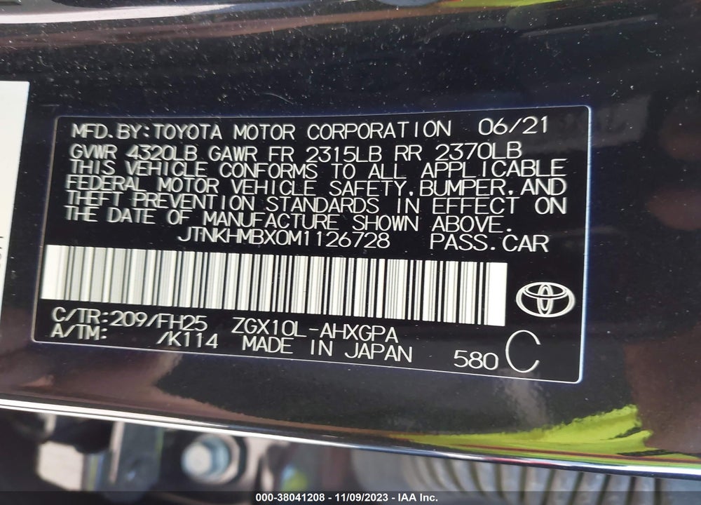 2021 TOYOTA C-HR NIGHTSHADE EDITION VIN: JTNKHMBX0M1126728