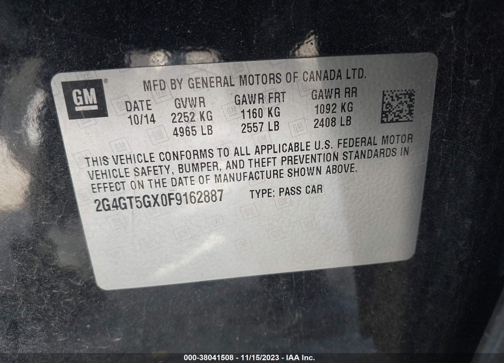 2015 BUICK REGAL GS VIN: 2G4GT5GX0F9162887