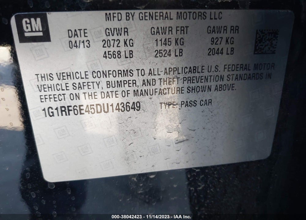 2013 CHEVROLET VOLT VIN: 1G1RF6E45DU143649