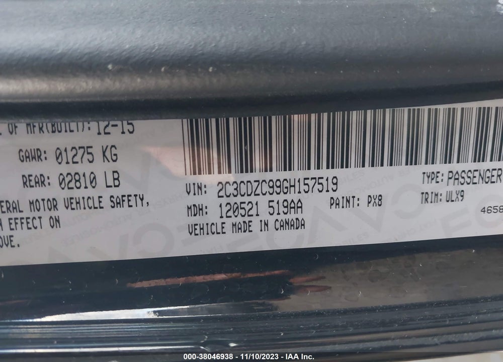 2016 DODGE CHALLENGER VIN: 2C3CDZC99GH157519