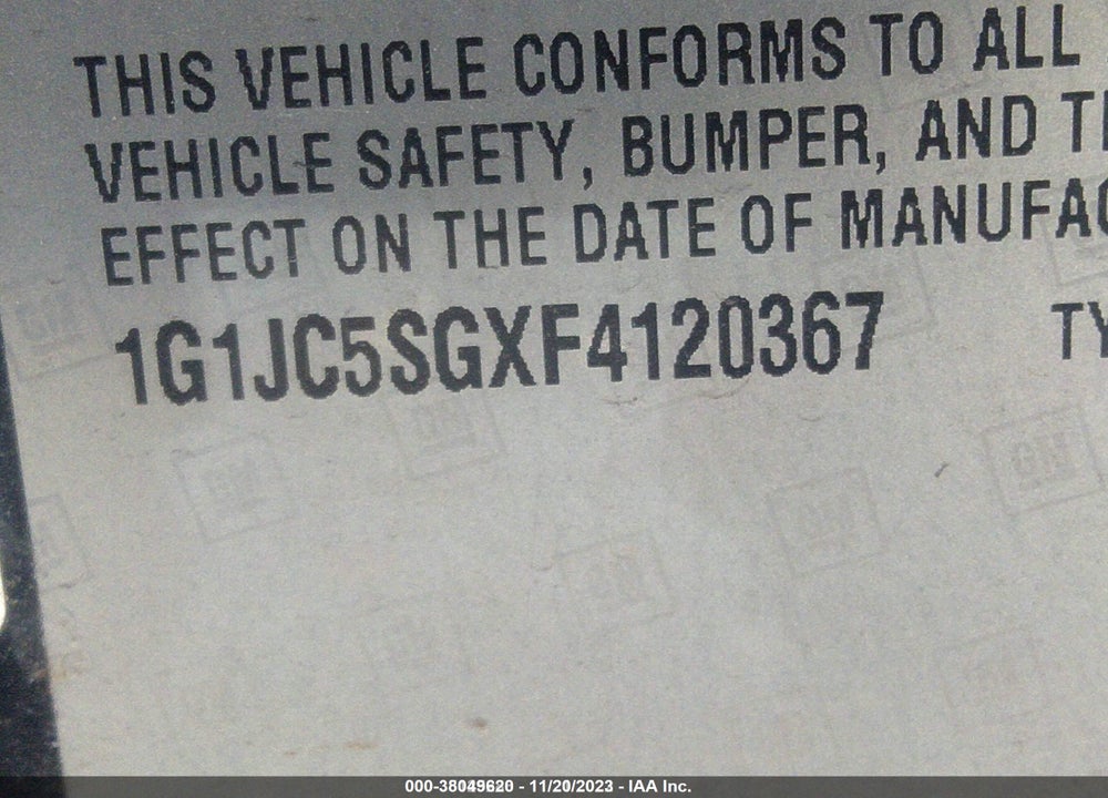 2015 CHEVROLET SONIC VIN: 1G1JC5SGXF4120367