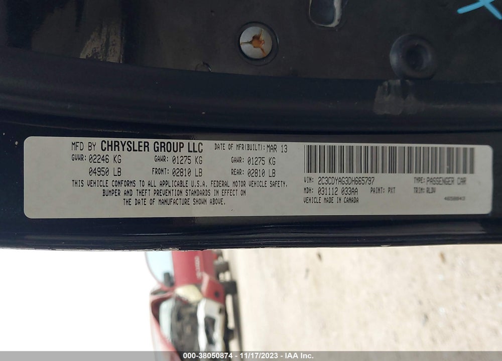 2013 DODGE CHALLENGER VIN: 2C3CDYAG3DH665797