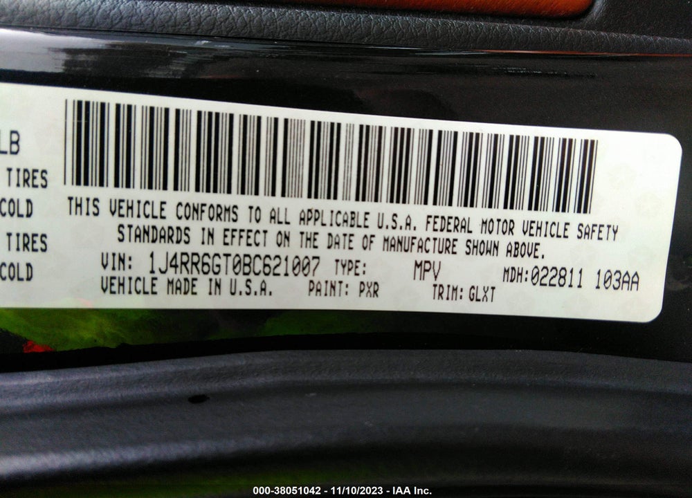 2011 JEEP GRAND CHEROKEE VIN: 1J4RR6GT0BC621007