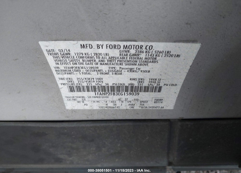 2014 FORD TAURUS VIN: 1FAHP2F83EG159039