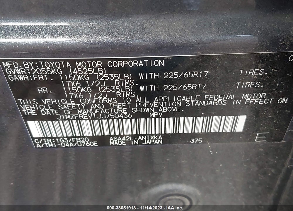 2018 TOYOTA RAV4 LE VIN: JTMZFREV1JJ750436