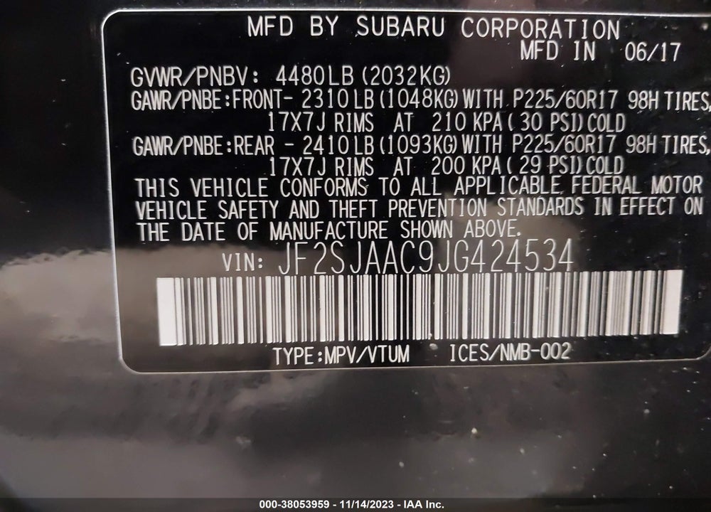 2018 SUBARU FORESTER 2.5I VIN: JF2SJAAC9JG424534