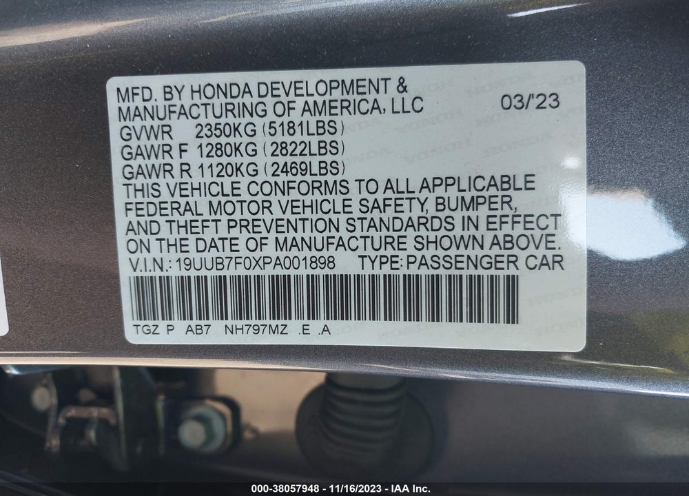 2023 ACURA TLX TYPE S/TYPE S PMC EDITION VIN: 19UUB7F0XPA001898