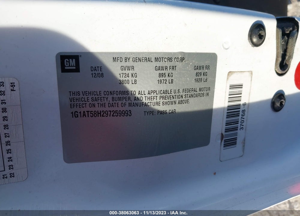 2009 CHEVROLET COBALT LT VIN: 1G1AT58H297259993