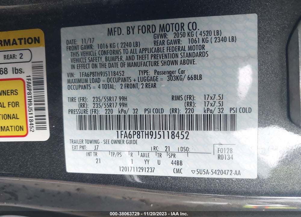 2018 FORD MUSTANG ECOBOOST VIN: 1FA6P8TH9J5118452