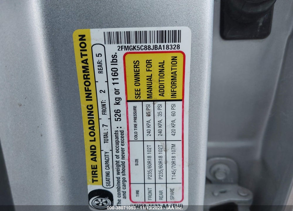 2018 FORD FLEX SEL VIN: 2FMGK5C88JBA18328