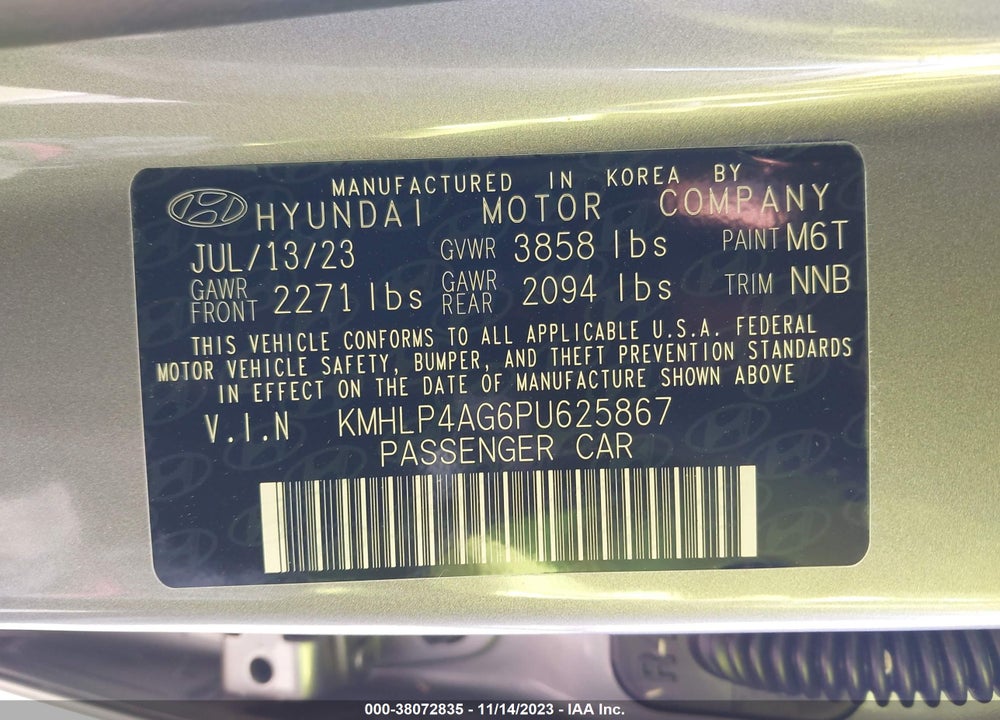 2023 HYUNDAI ELANTRA LIMITED VIN: KMHLP4AG6PU625867