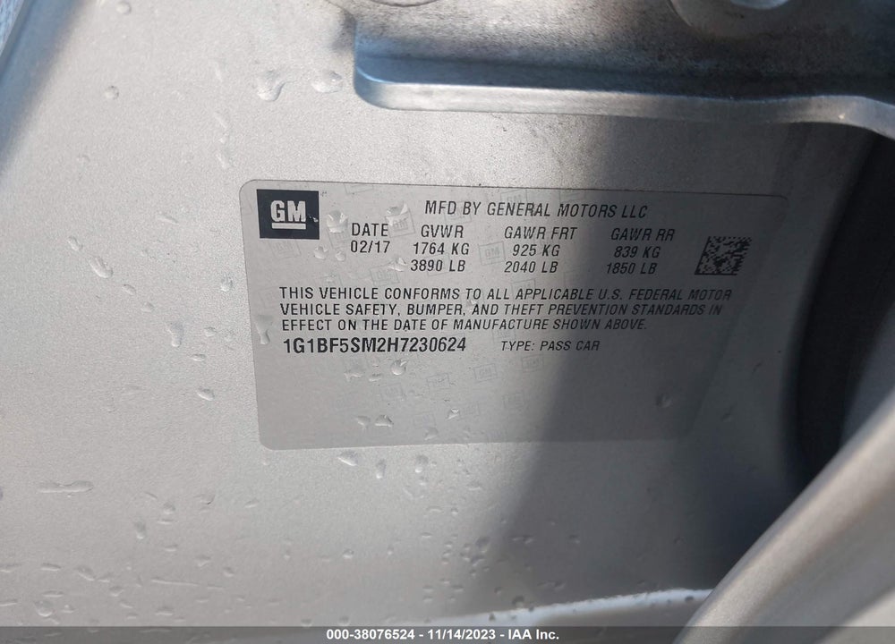2017 CHEVROLET CRUZE PREMIER AUTO VIN: 1G1BF5SM2H7230624
