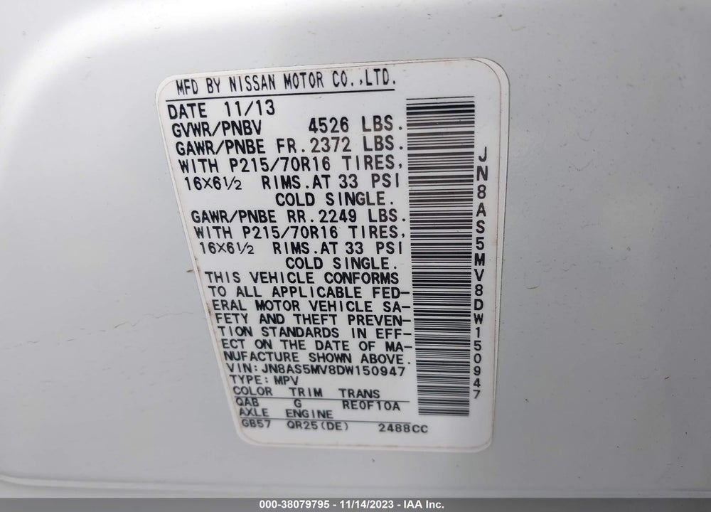 2013 NISSAN ROGUE S VIN: JN8AS5MV8DW150947