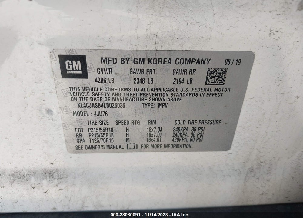 2020 BUICK ENCORE FWD PREFERRED VIN: KL4CJASB4LB026036