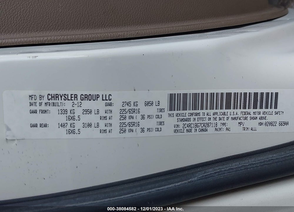 2012 CHRYSLER TOWN & COUNTRY TOURING VIN: 2C4RC1BG7CR287118