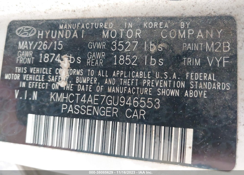 2016 HYUNDAI ACCENT VIN: KMHCT4AE7GU946553