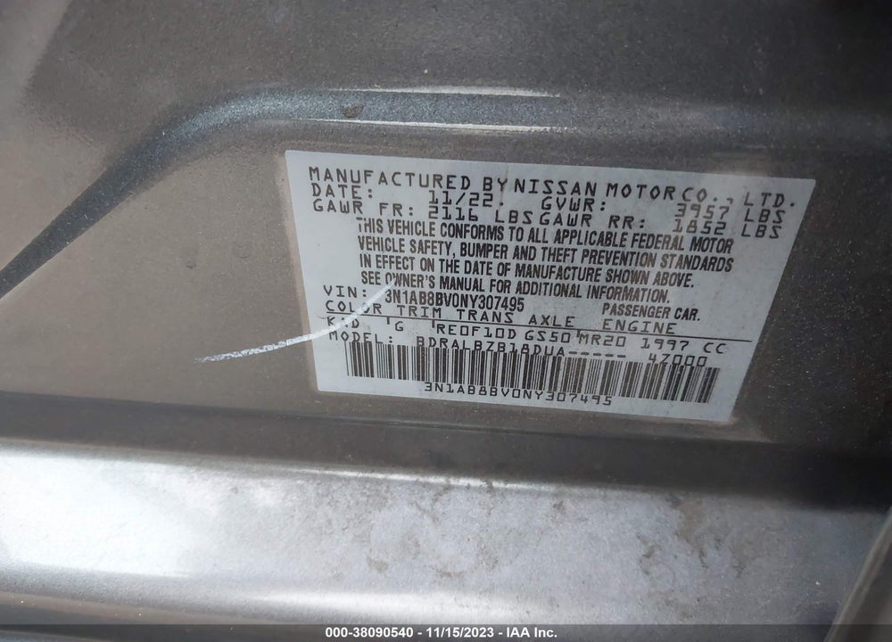 2022 NISSAN SENTRA S XTRONIC CVT VIN: 3N1AB8BV0NY307495