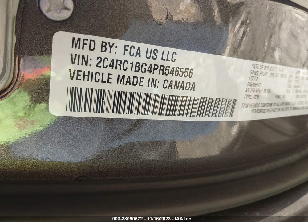 2023 CHRYSLER PACIFICA TOURING L VIN: 2C4RC1BG4PR546556