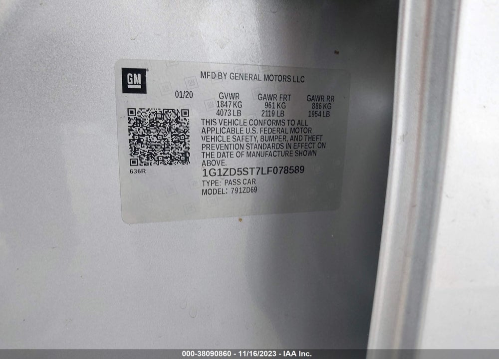 2020 CHEVROLET MALIBU FWD LT VIN: 1G1ZD5ST7LF078589