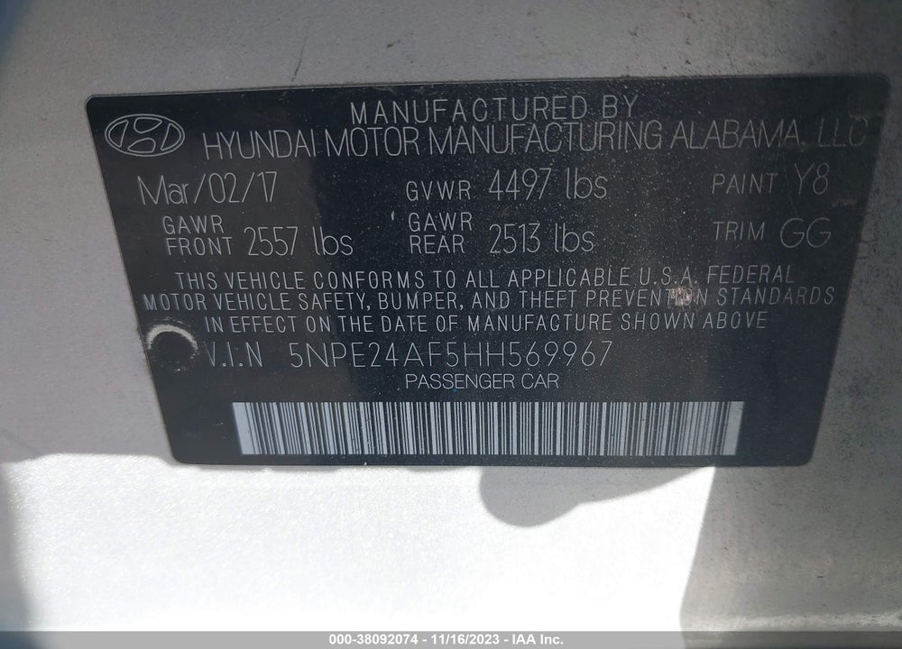 2017 HYUNDAI SONATA VIN: 5NPE24AF5HH569967