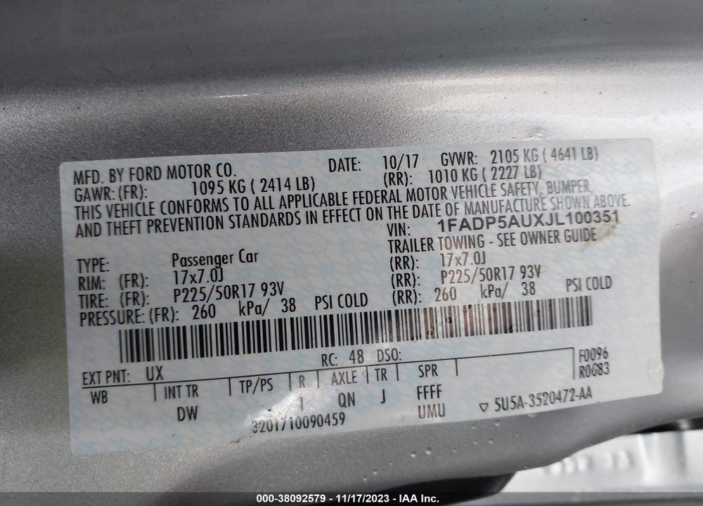 2018 FORD C-MAX HYBRID SE VIN: 1FADP5AUXJL100351