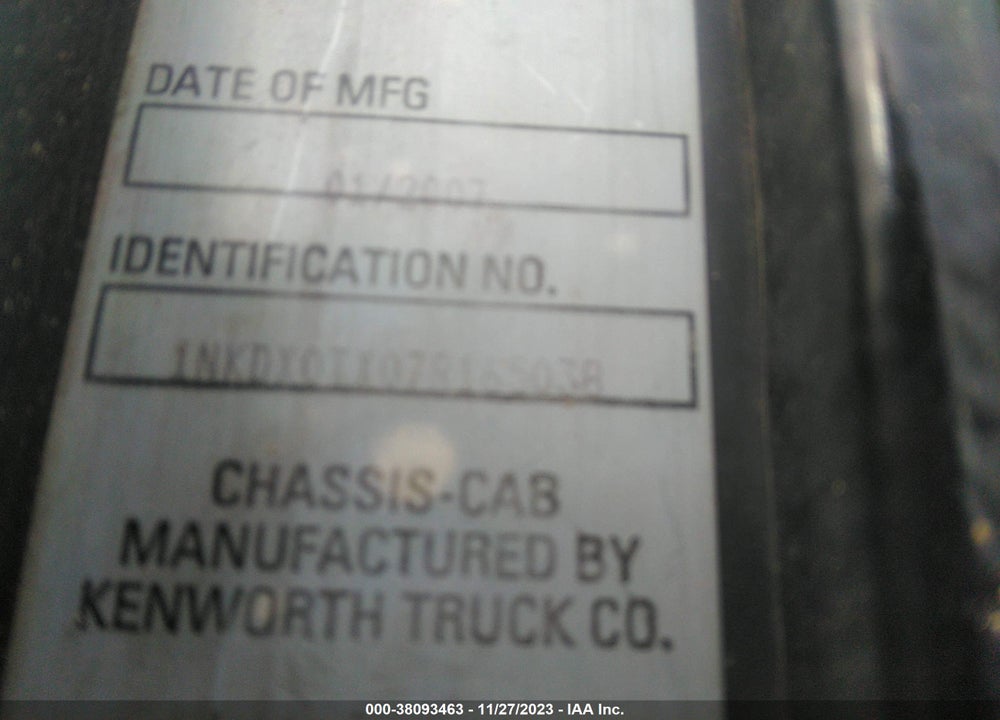 2007 KENWORTH T800 T800 VIN: 1NKDX0TX07R165038