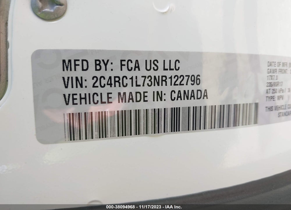 2022 CHRYSLER PACIFICA HYBRID TOURING L VIN: 2C4RC1L73NR122796