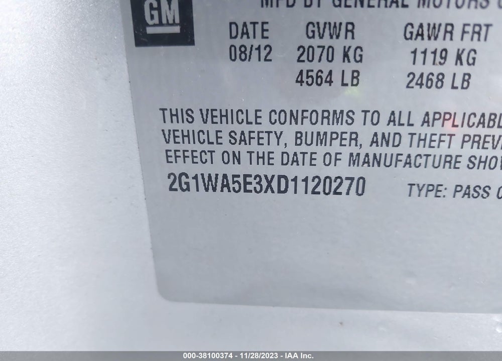 2013 CHEVROLET IMPALA LS VIN: 2G1WA5E3XD1120270