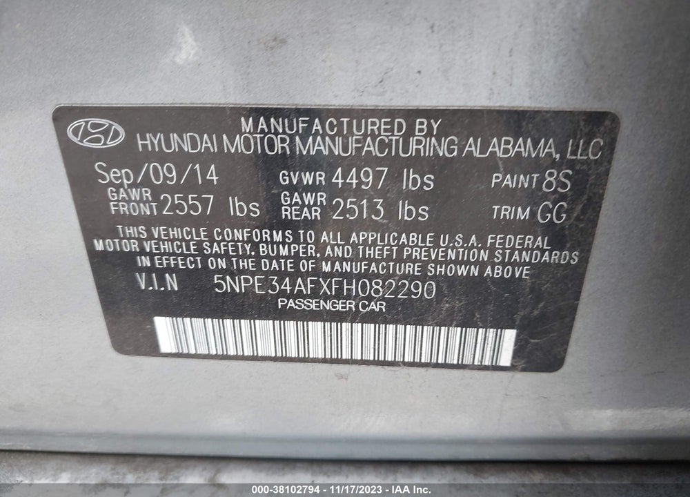 2015 HYUNDAI SONATA SPORT VIN: 5NPE34AFXFH082290