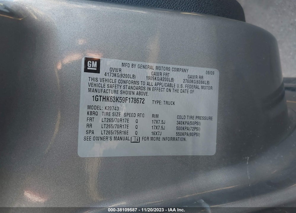 2009 GMC SIERRA 2500HD SLT VIN: 1GTHK63K59F178672