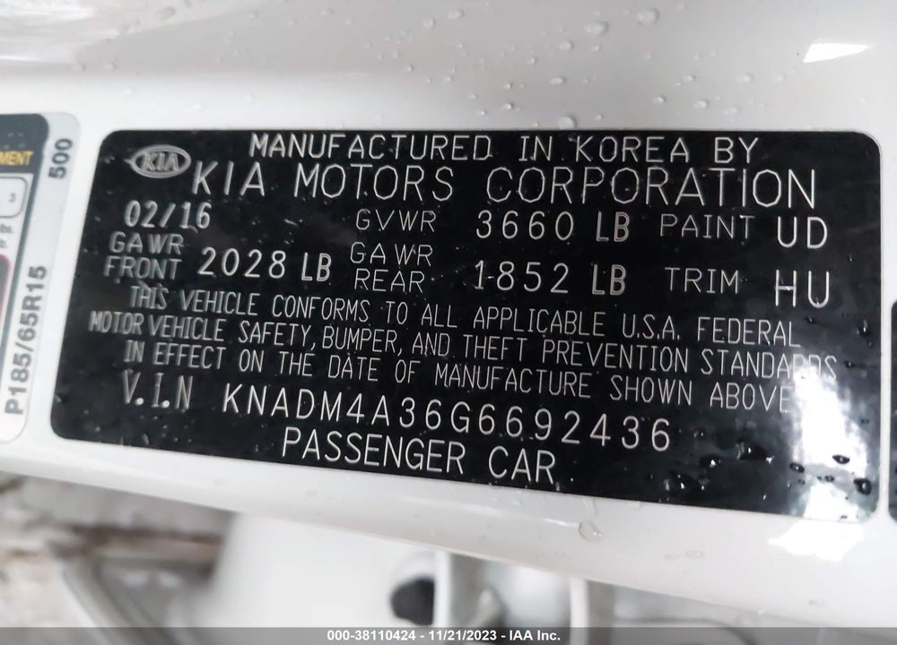 2016 KIA RIO LX VIN: KNADM4A36G6692436