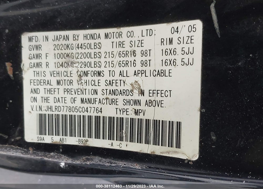2005 HONDA CR-V EX VIN: JHLRD77805C047764