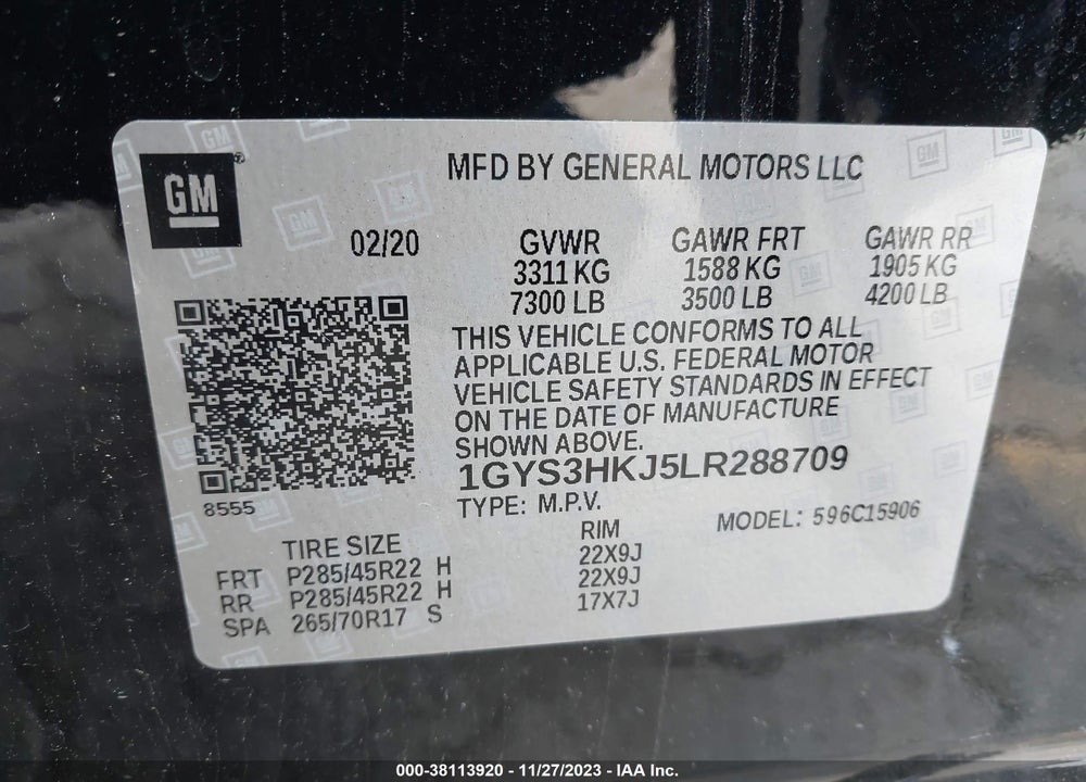 2020 CADILLAC ESCALADE ESV 2WD LUXURY VIN: 1GYS3HKJ5LR288709