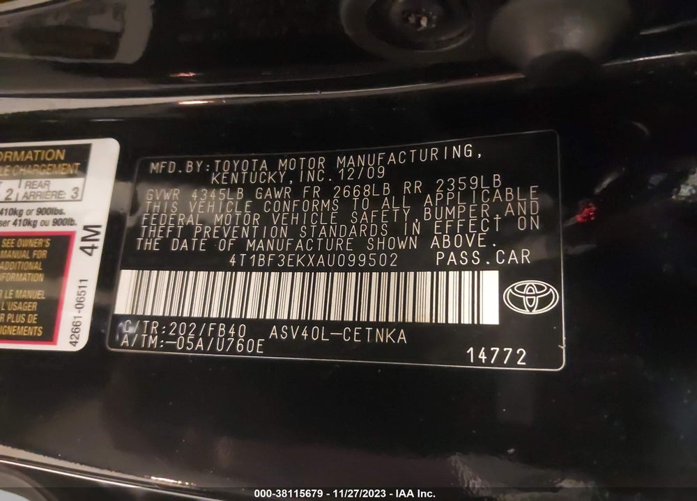 2010 TOYOTA CAMRY VIN: 4T1BF3EKXAU099502