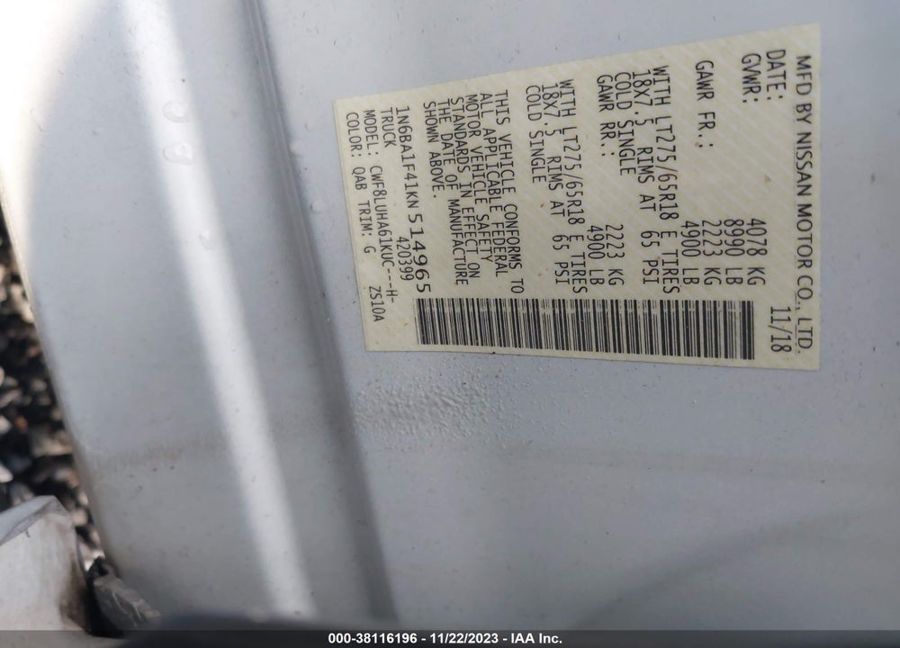 2019 NISSAN TITAN XD VIN: 1N6BA1F41KN514965