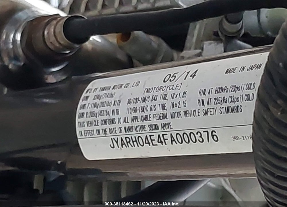 2015 YAMAHA SR400 VIN: JYARH04E4FA000376