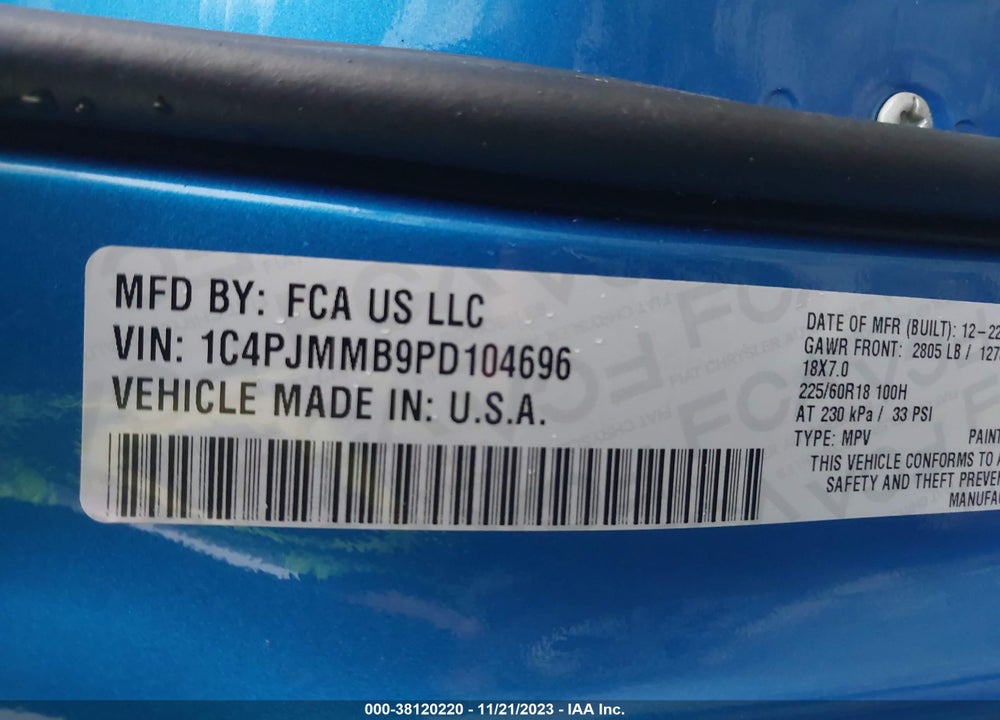 2023 JEEP CHEROKEE ALTITUDE LUX 4X4 VIN: 1C4PJMMB9PD104696