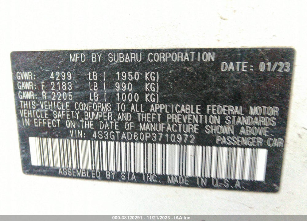 2023 SUBARU IMPREZA PREMIUM 5-DOOR VIN: 4S3GTAD60P3710972