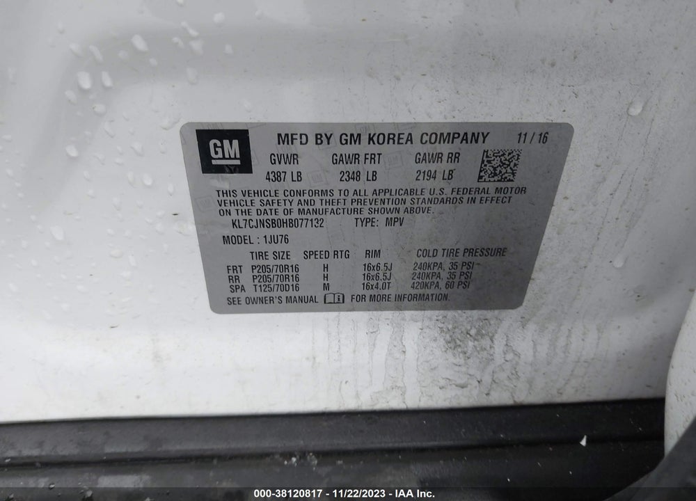 2017 CHEVROLET TRAX LS VIN: KL7CJNSB0HB077132