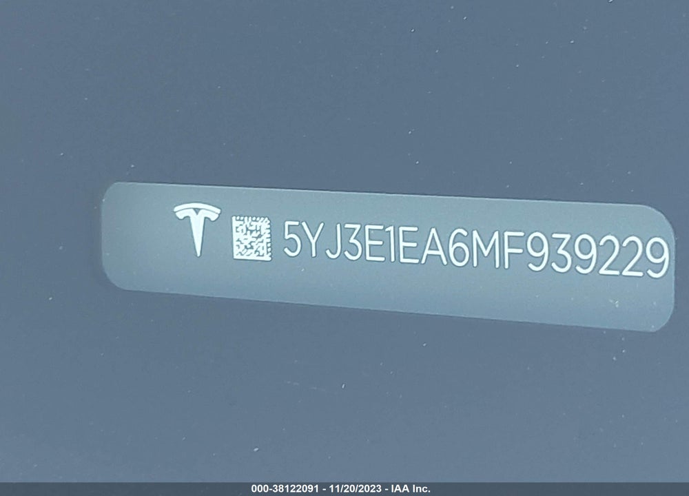 2021 TESLA MODEL 3 STANDARD RANGE PLUS REAR-WHEEL DRIVE VIN: 5YJ3E1EA6MF939229