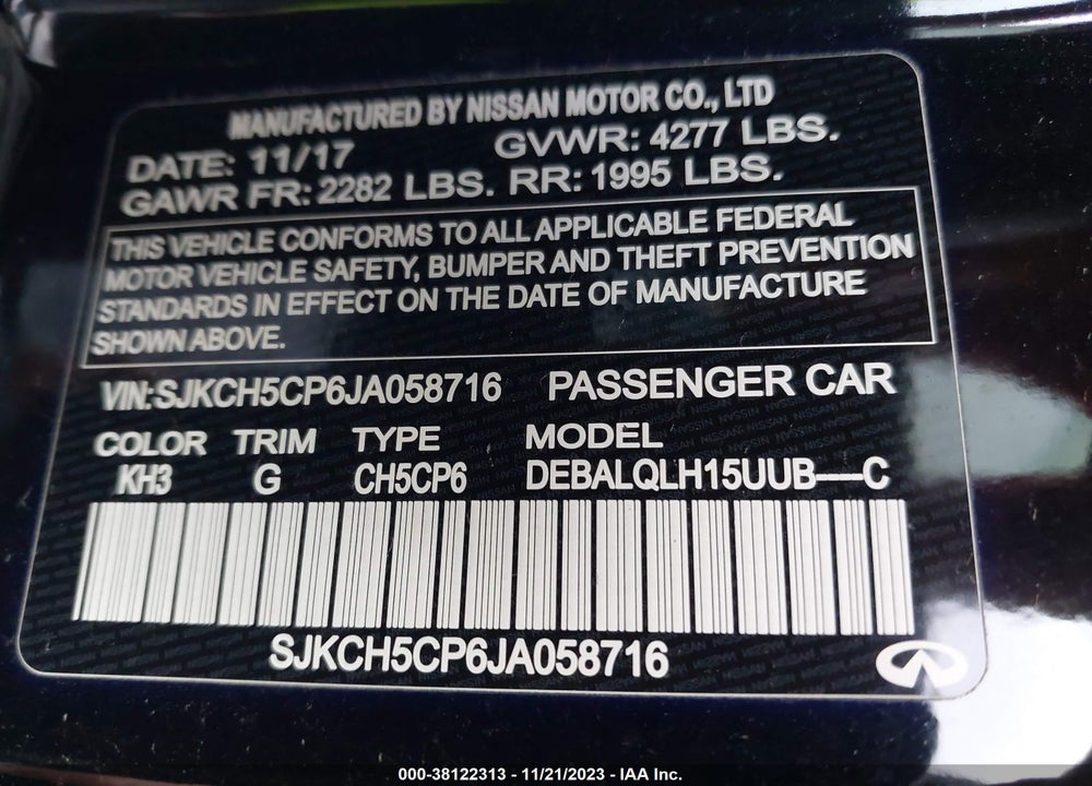 2018 INFINITI QX30 LUXURY VIN: SJKCH5CP6JA058716