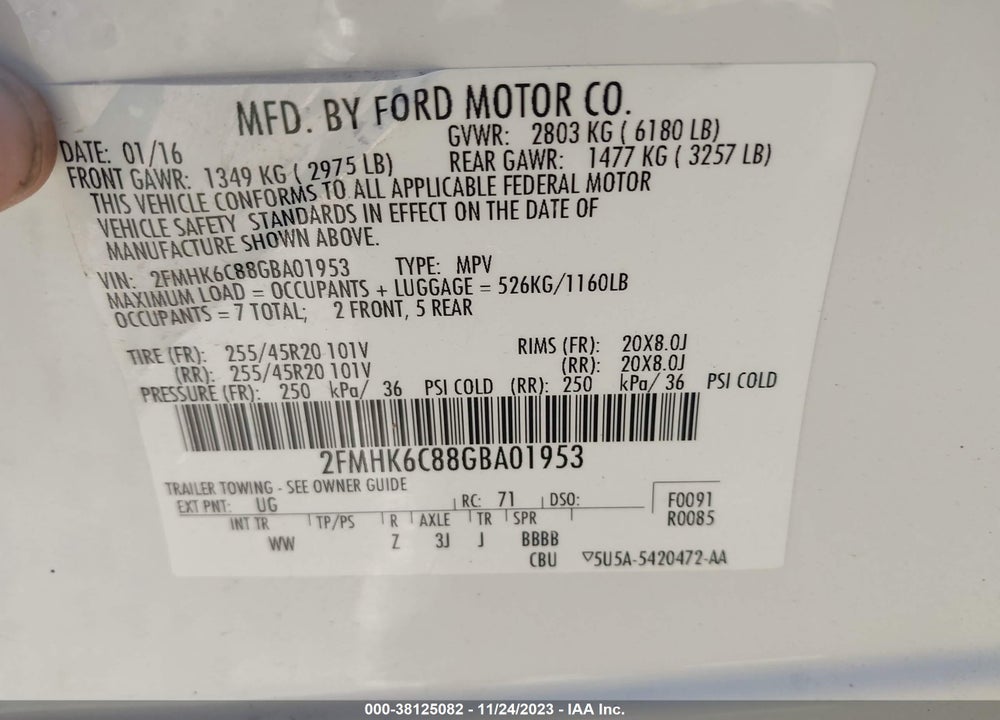 2016 FORD FLEX SEL VIN: 2FMHK6C88GBA01953