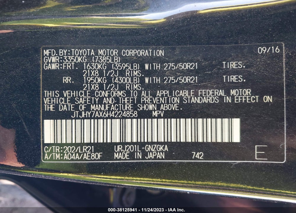 2017 LEXUS LX 570 VIN: JTJHY7AX6H4224858