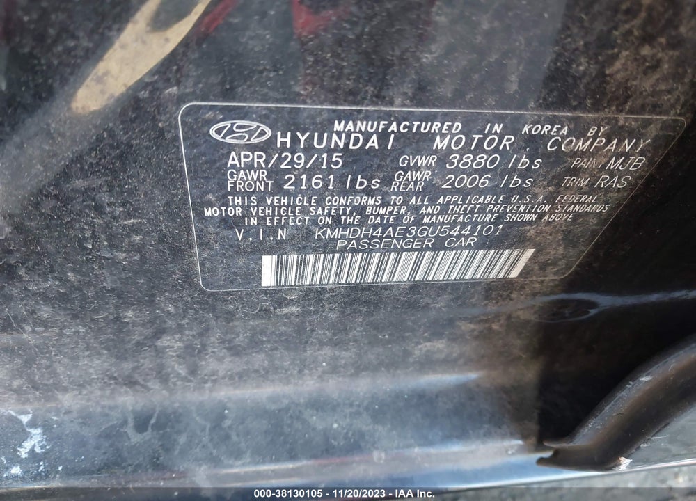 2016 HYUNDAI ELANTRA VIN: KMHDH4AE3GU544101